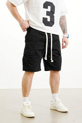 PANTALON SCURT BUMBAC CARGO NEGRU